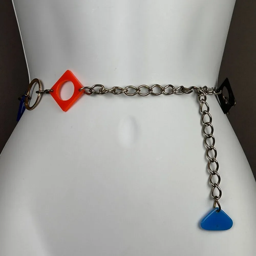 Vintage Metal + Plastic Geometric Chain Adjustable Belt 38